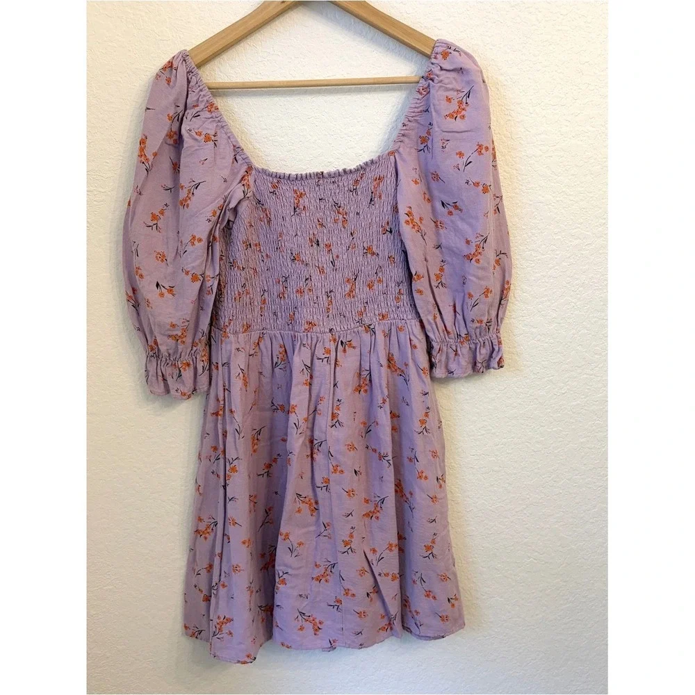 New Look Floral Smocked Mini Dress 6 Cottagecore‎ Prairie Puff Sleeves Milkmaid